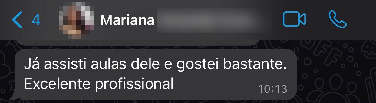 Mensagem da Mariana sobre as aulas do professor